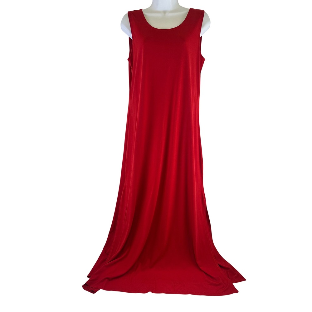 The Pyramid Collection Maxi Dress Red Minimalist Sleeveless Side Slits Medium